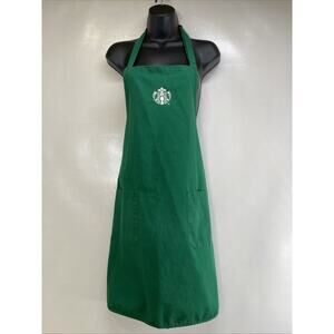 Starbucks Green Barista Apron Embroidered Logo Neck Tie Pockets Mens Adjustable